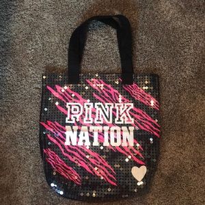 PINK Nation Sparkly Tote Bag With Pink Zebra Print